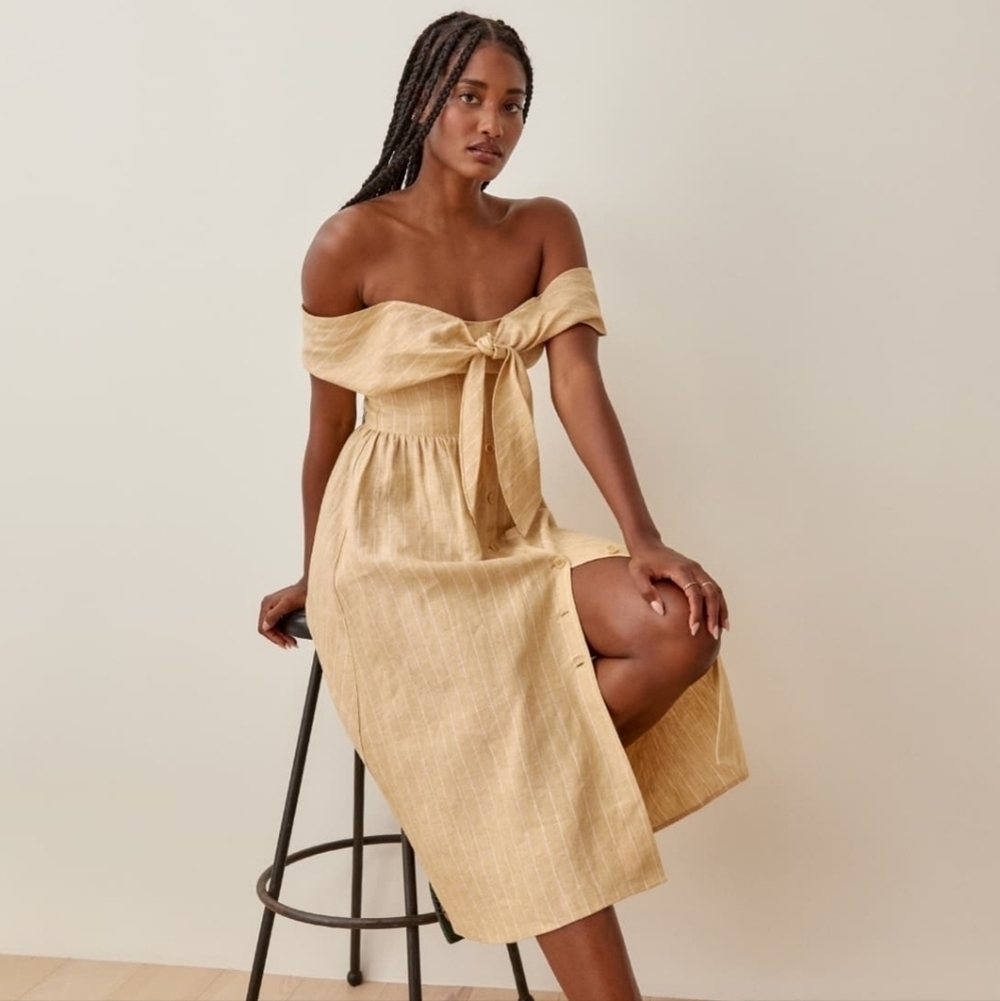 Reformation Barrington Linen Dress in Paz Stripe size 4 NWT